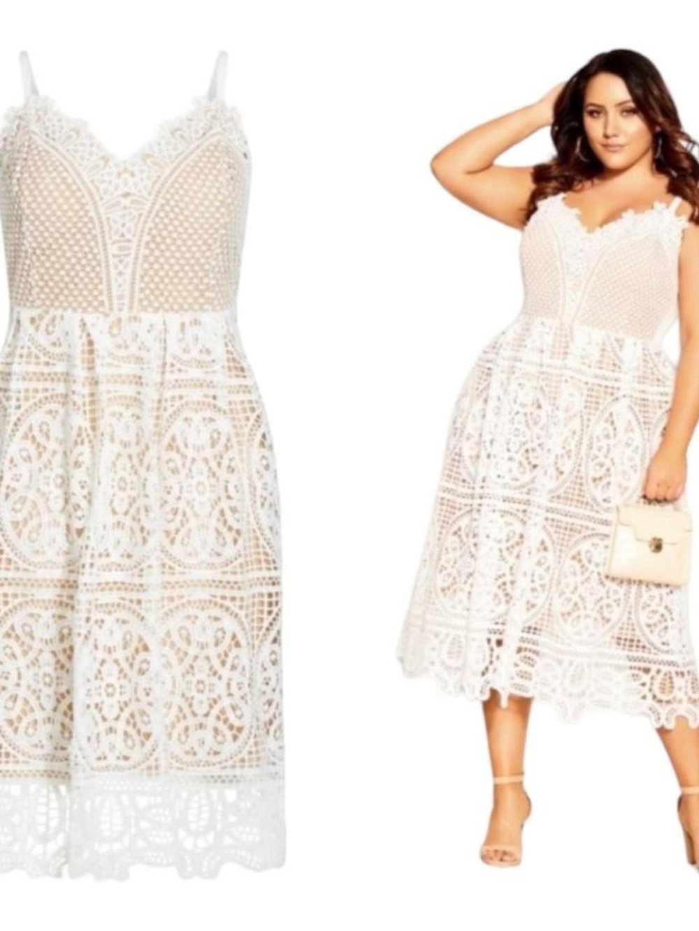 City Chic White Lace Midi Dress with Crochet Detail